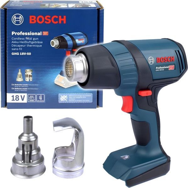 Акумуляторний фен Bosch Professional GHG 18V-50 у картоні з 2 насадками без АКБ і З/П (06012A6500) 726225 фото