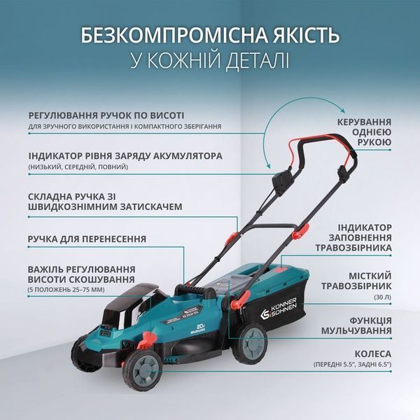 Газонокосарка акумуляторна Konner&Sohnen KS 33LM-20V set 731012 фото