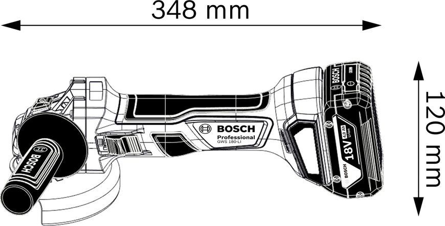 Аккумуляторная угловая шлифмашина Bosch Professional GWS 180-LI в чемодане с 1 акб GBA 18V 4.0Ah (06019H9025) 726343 фото