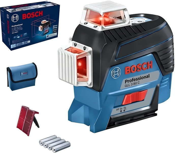 Линейный лазерный нивелир Bosch Professional GLL 3-80 C с мишенью, чехлом (0601063R00) 726462 фото