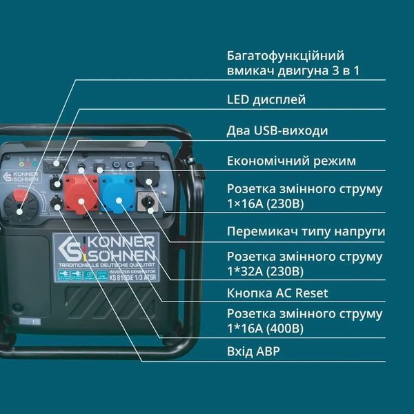 Інверторний генератор Konner & Sohnen KS 8100iE 1/3 ATSR 732089 фото