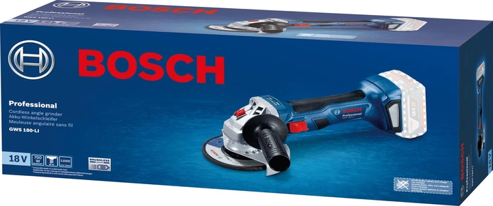 Акумуляторна безщіткова кутова шліфмашина Bosch Professional GWS 180-LI, без акб (06019H9020) 726331 фото