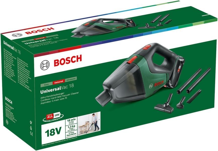 Пилосос акумуляторний Bosch UniversalVac 18 SET з 1 акб PBA 18 V 2,5 Ah W-B та з/п AL 1830 CV  (06033B9103) 726506 фото