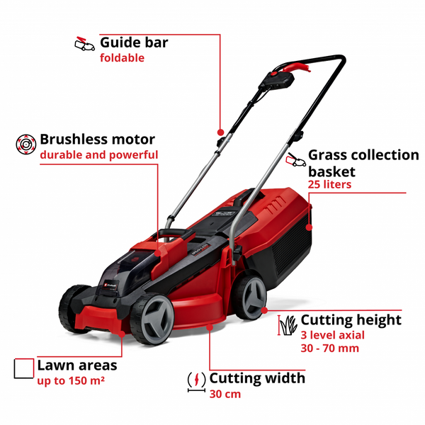 Газонокосарка акумуляторна Einhell GE-CM 18/30 Li (1x3,0Ah) (3413155) 727494 фото