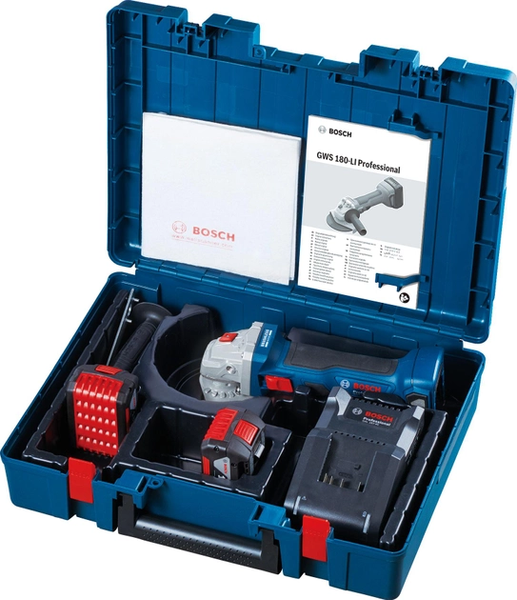 Аккумуляторная бесщеточная угловая шлифмашина Bosch Professional GWS 180-LI 2 акб GBA 18V 4,0 Ah и З/У (06019H9021) 726330 фото